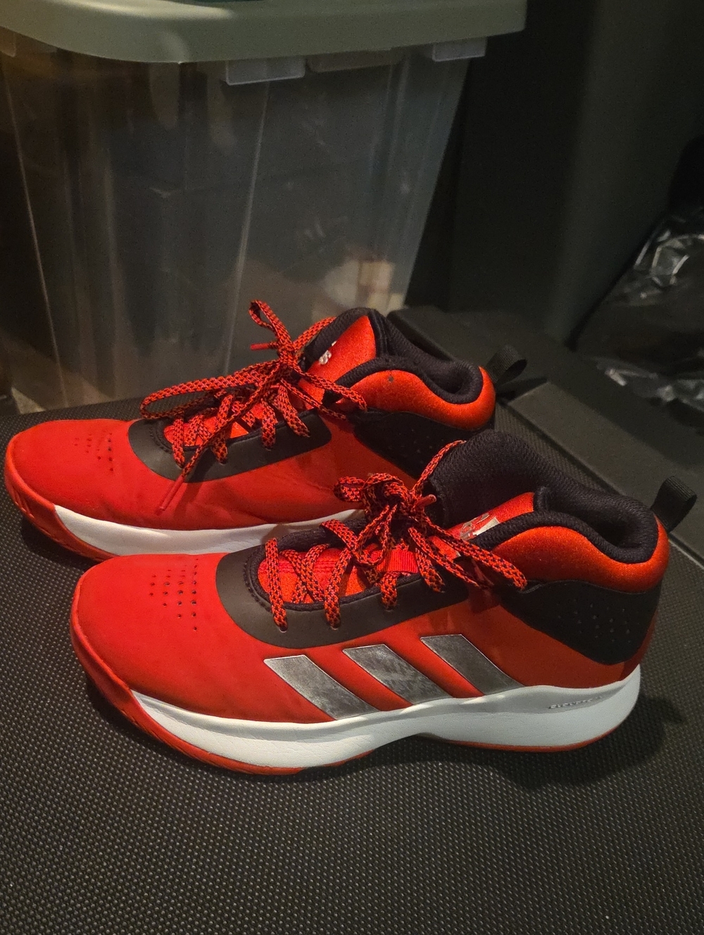 adidas Kids Red and Silver High-Top Sneakers